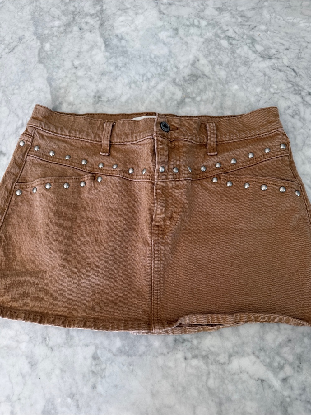 Abercrombie & Fitch Brown Studded Denim Mini Skirt